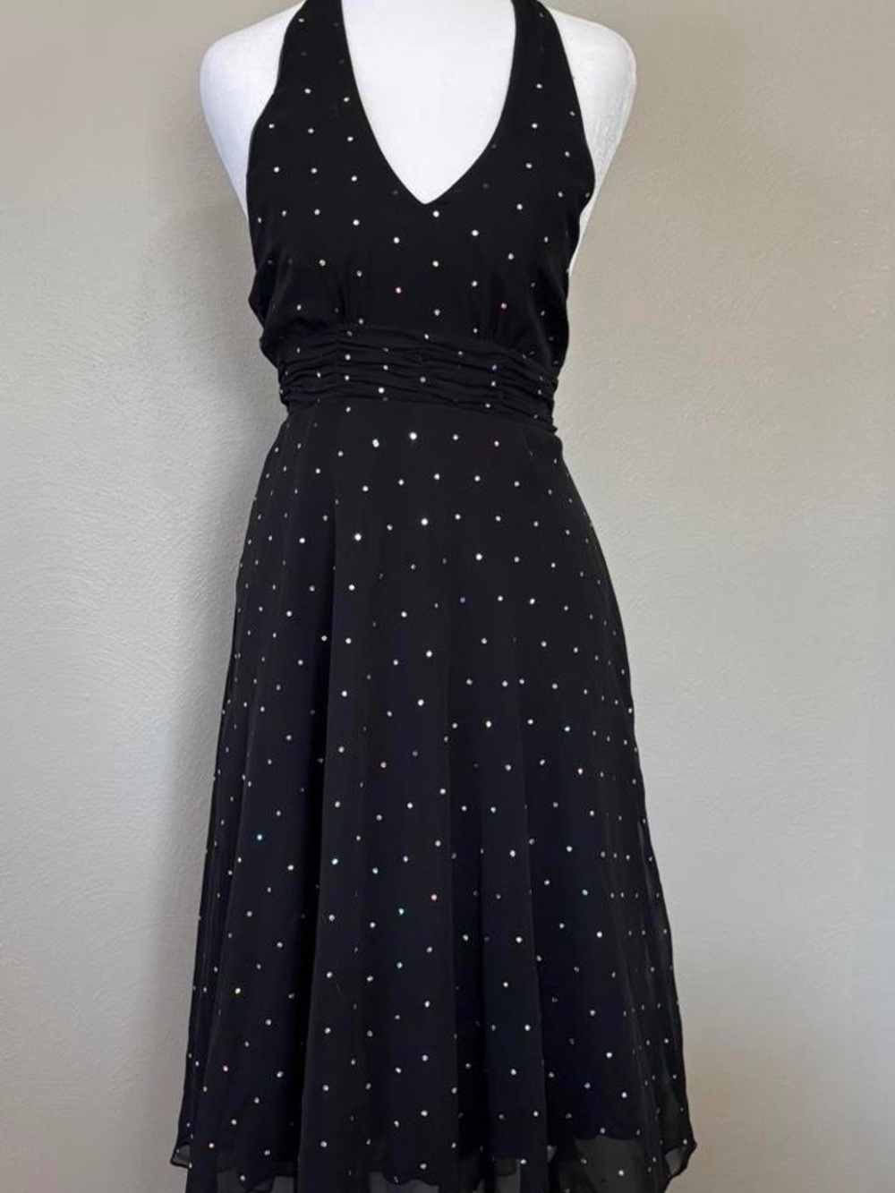 Black Halter Midi Dress with Sparkle Accents